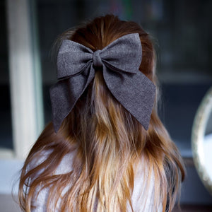 Dark - Gray Hessian Fabric Kippah, Bow Tie & Bow Set - judaica.city Thumbnail