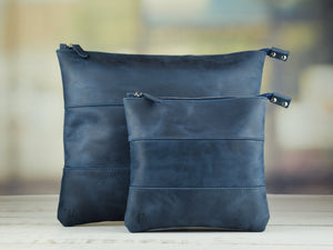 Deep Blue Crazy Horse Lather Tallit & Tefillin Bag Set - judaica.city Thumbnail