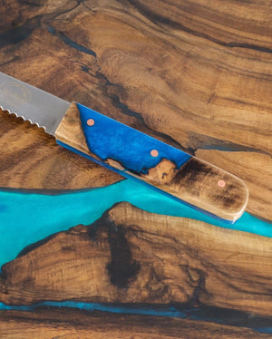 Sapphire Epoxy & Wood Challah Board with Knife - judaica.city Thumbnail