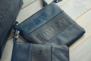 Blue Rashi & RT Floater & Crazy Horse Blend Leather Tallit and Tefillin Bag Set - judaica.city Thumbnail