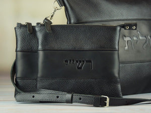 Black Rashi & RT Floater & Crazy Horse Blend Leather Tallit and Tefillin Bag Set - judaica.city Thumbnail