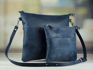 Deep Blue Crazy Horse Lather Tallit & Tefillin Bag Set - judaica.city Thumbnail