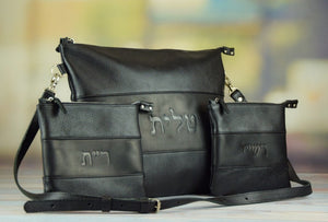 Black Rashi & RT Floater & Crazy Horse Blend Leather Tallit and Tefillin Bag Set - judaica.city Thumbnail