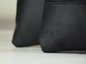 Black Crazy Horse Leather Lather Tallit & Tefillin Bag Set - judaica.city Thumbnail