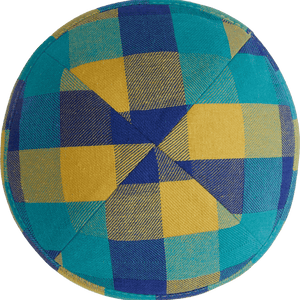 Yellow - Blue Checkered Kippah, Bow Tie & Bow Set - judaica.city Thumbnail