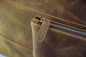 Light Brown Wood Crazy Horse Leather Tallit & Tefillin Bag Set - judaica.city Thumbnail