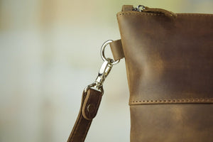 Light Brown Wood Crazy Horse Leather Tallit & Tefillin Bag Set - judaica.city Thumbnail