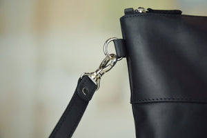 Black Crazy Horse Leather Lather Tallit & Tefillin Bag Set - judaica.city Thumbnail