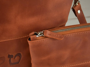 Cognac Сolor Crazy Horse Leather Tallit & Tefillin Bag Set - judaica.city Thumbnail