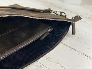 Dark Brown Wood Crazy Horse Leather Tallit & Tefillin Bag Set - judaica.city Thumbnail