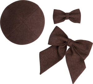 Brown Kippah, Bow & Bow Tie Set - judaica.city Thumbnail