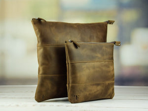 Light Brown Wood Crazy Horse Leather Tallit & Tefillin Bag Set - judaica.city Thumbnail