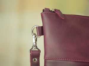 Red Wine Crazy Horse Leather Tallit & Tefillin Bag Set - judaica.city Thumbnail