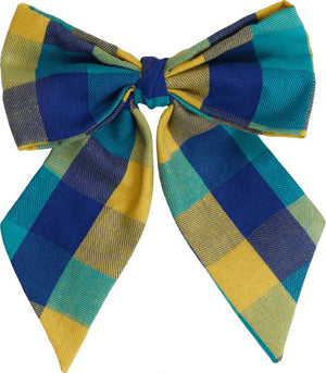 Yellow - Blue Checkered Kippah, Bow Tie & Bow Set - judaica.city Thumbnail
