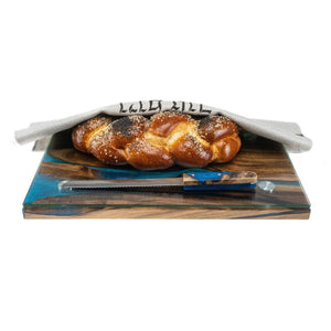 Sapphire Epoxy & Wood Challah Board with Knife - judaica.city Thumbnail