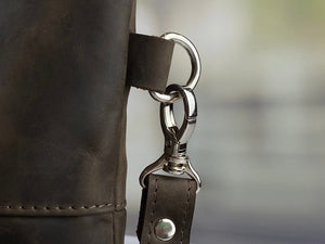 Dark Brown Wood Crazy Horse Leather Tallit & Tefillin Bag Set - judaica.city Thumbnail