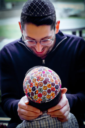 Sapphire Geometric Kippah - judaica.city Thumbnail