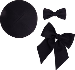 Black Classic Kippah, Bow & Bow Tie Set - judaica.city Thumbnail