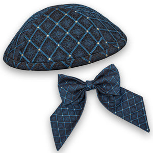 Sapphire Rhombus Kippah & Bow Set - judaica.city Thumbnail