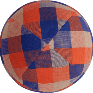 Kippah orange - blue checkered - judaica.city Thumbnail