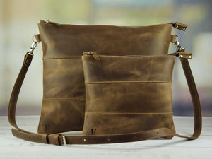 Light Brown Wood Crazy Horse Leather Tallit & Tefillin Bag Set - judaica.city Thumbnail