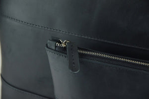 Black Crazy Horse Leather Lather Tallit & Tefillin Bag Set - judaica.city Thumbnail