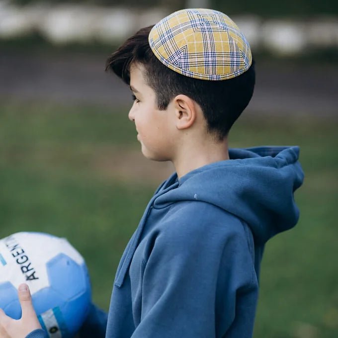 Yellow checkered kippah - judaica.city