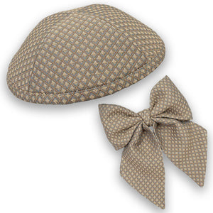 Grey - Brown Diamonds Kippah & Bow Set - judaica.city Thumbnail