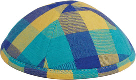 Kippah yellow - blue checkered - judaica.city
