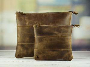 Light Brown Wood Crazy Horse Leather Tallit & Tefillin Bag Set - judaica.city Thumbnail