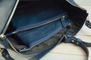 Blue Rashi & RT Floater & Crazy Horse Blend Leather Tallit and Tefillin Bag Set - judaica.city Thumbnail