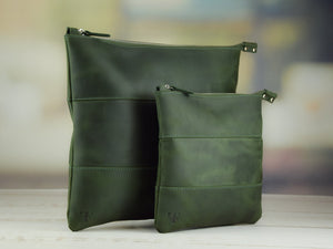 Alpine Green Crazy Horse Leather Tallit & Tefillin Bag Set - judaica.city Thumbnail