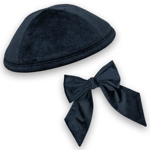 Classic Black Velvet Kippah & Bow Set - judaica.city Thumbnail