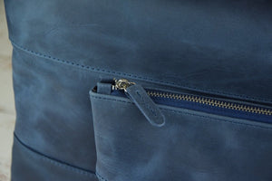 Deep Blue Crazy Horse Lather Tallit & Tefillin Bag Set - judaica.city Thumbnail