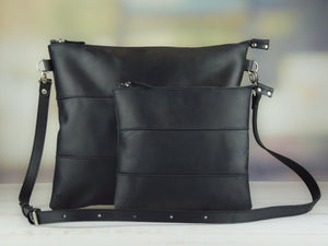 Black Crazy Horse Leather Lather Tallit & Tefillin Bag Set - judaica.city Thumbnail