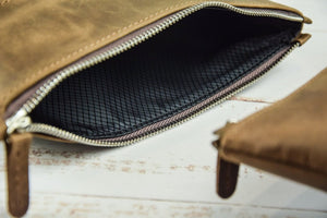 Light Brown Wood Crazy Horse Leather Tallit & Tefillin Bag Set - judaica.city Thumbnail