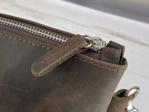 Dark Brown Wood Crazy Horse Leather Tallit & Tefillin Bag Set - judaica.city Thumbnail