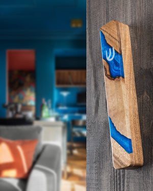 Handcrafted Blue Walnut Mezuzah Case, 6.7in - judaica.city Thumbnail