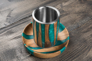 Handcrafted Aquamarine Walnut Kiddush Cup - judaica.city Thumbnail