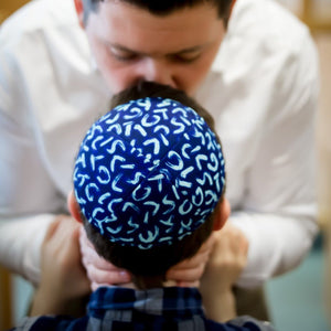 Alef-Bet Blue Kippah Thumbnail