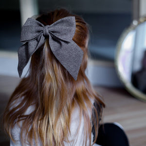 Dark gray hessian fabric bow - judaica.city Thumbnail