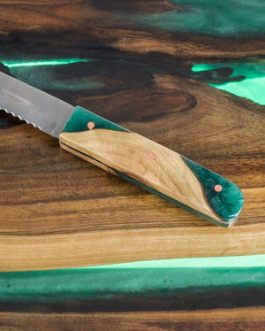 Emerald Epoxy & Wood Challah Board knife Thumbnail