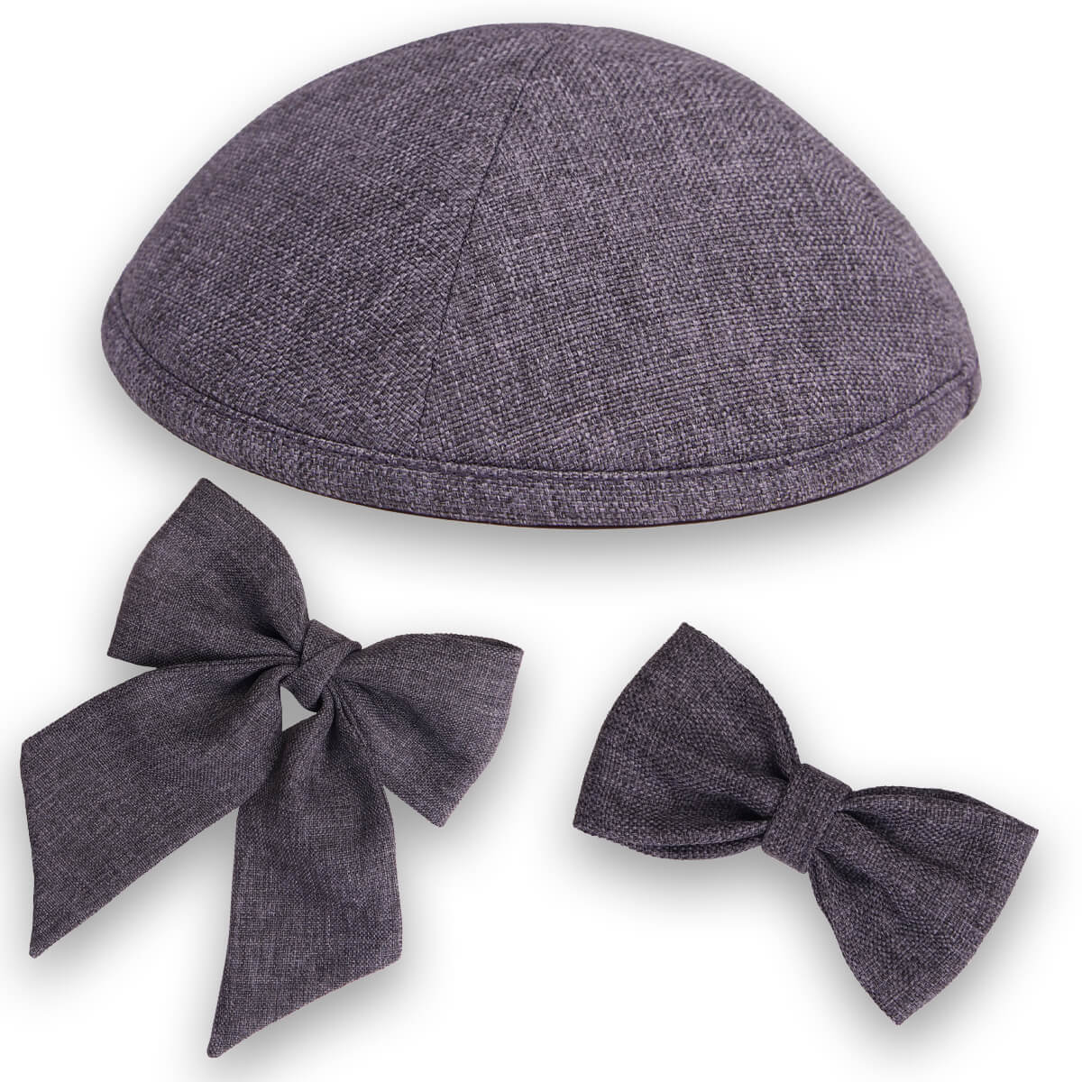 Dark-Gray Hessian Fabric Kippah, Bow Tie & Bow Set