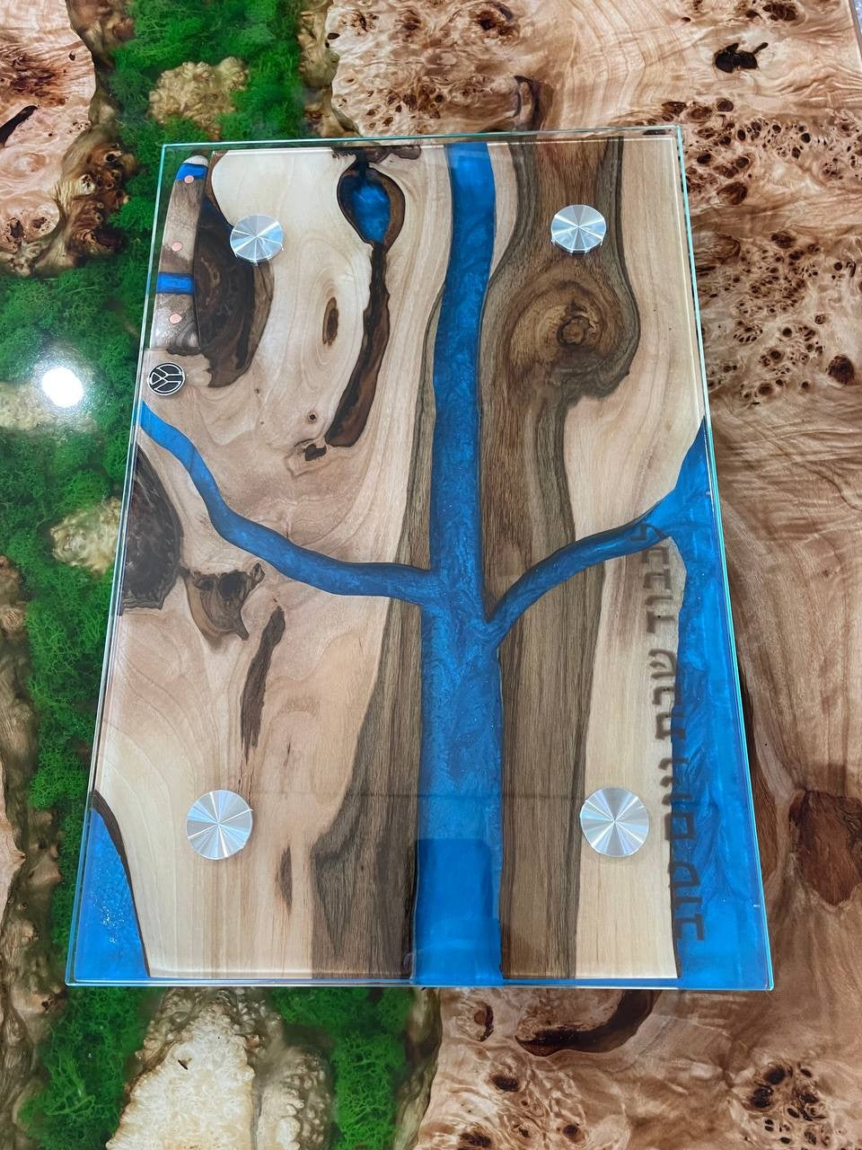 Sapphire Epoxy & Wood Challah Board with Knife