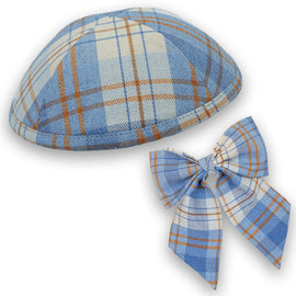 Blue Tartan Kippah & Bow Set - judaica.city