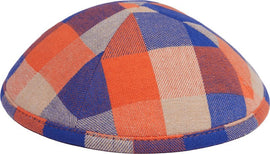 Kippah orange - blue checkered - judaica.city