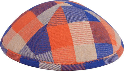 Kippah orange - blue checkered - judaica.city