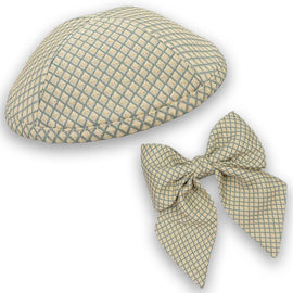 Green - Brown Diamonds Kippah & Bow Set - judaica.city