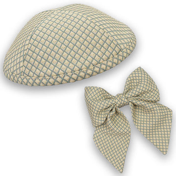 Green - Brown Diamonds Kippah & Bow Set - judaica.city