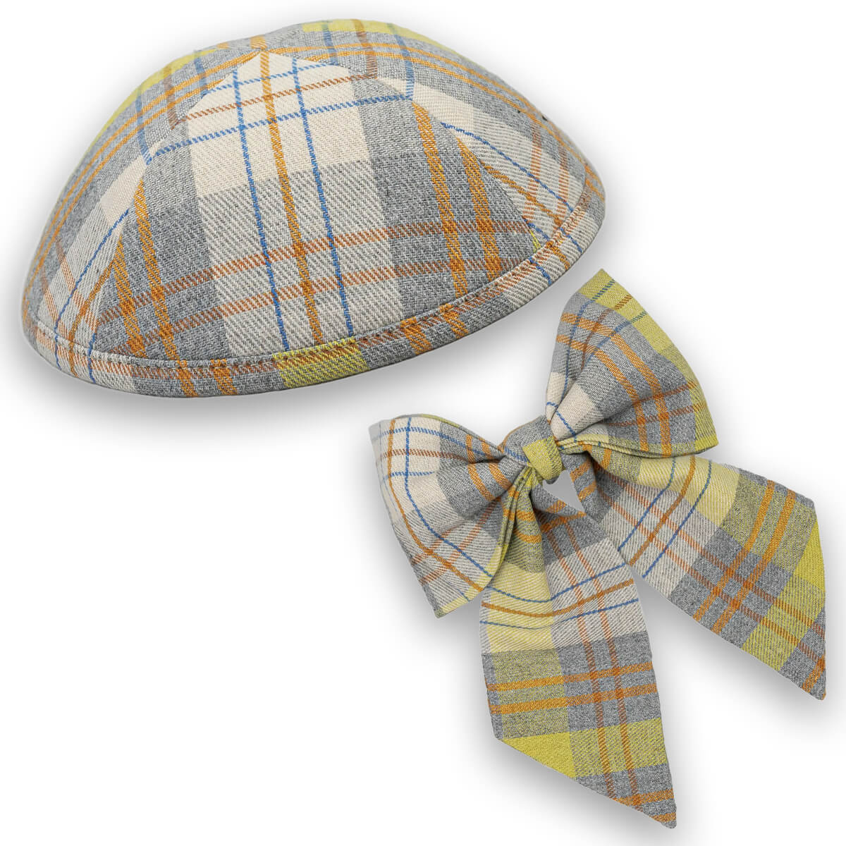 Light - Grey Tartan Kippah & Bow Set - judaica.city